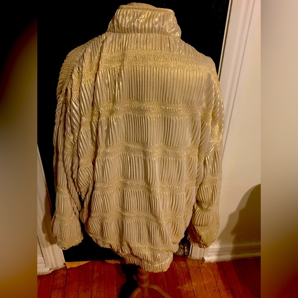 Plus-Size Champagne colored lamé dotted ruched bomber jacket.  90s/Y2K retro - Picture 1 of 7